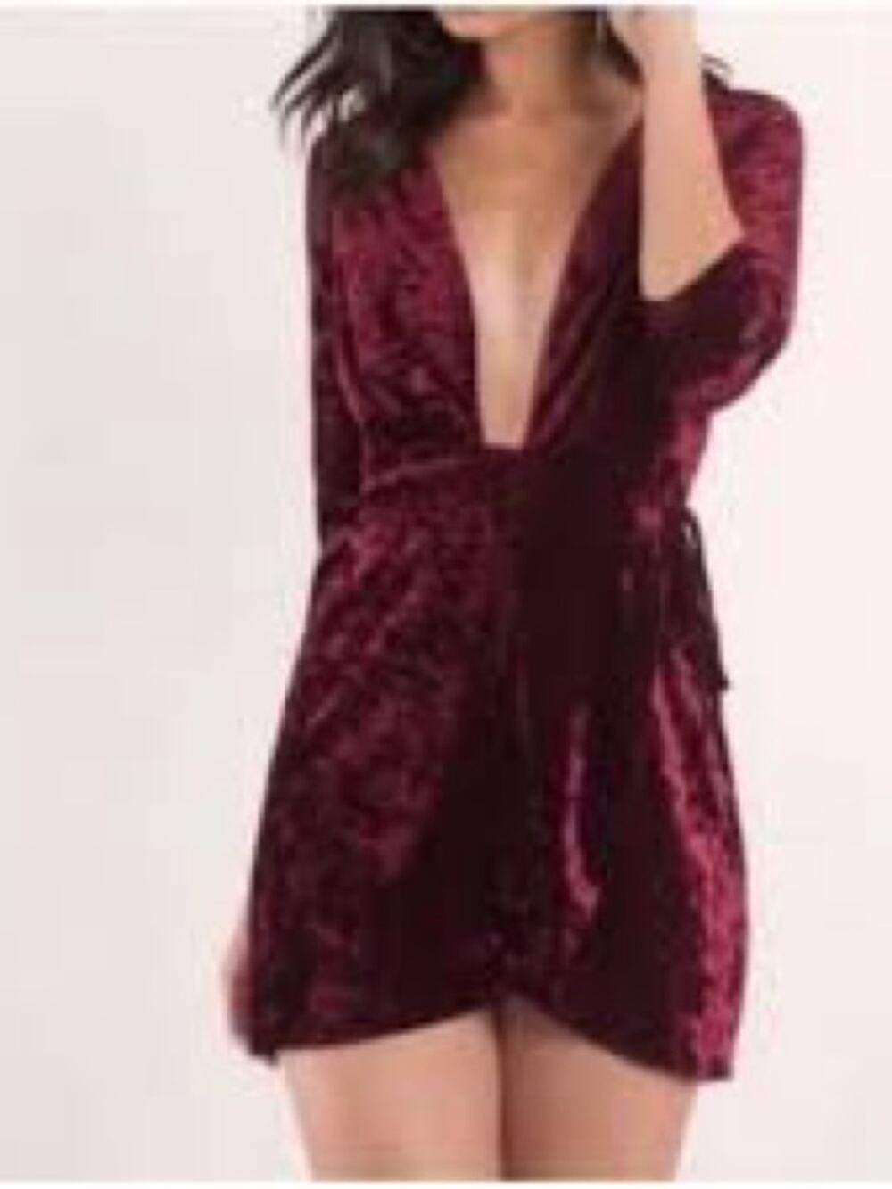 NWT Tobi Wrap it Up Velvet Mini Dress Wine Deep V Neckline Sz Medium